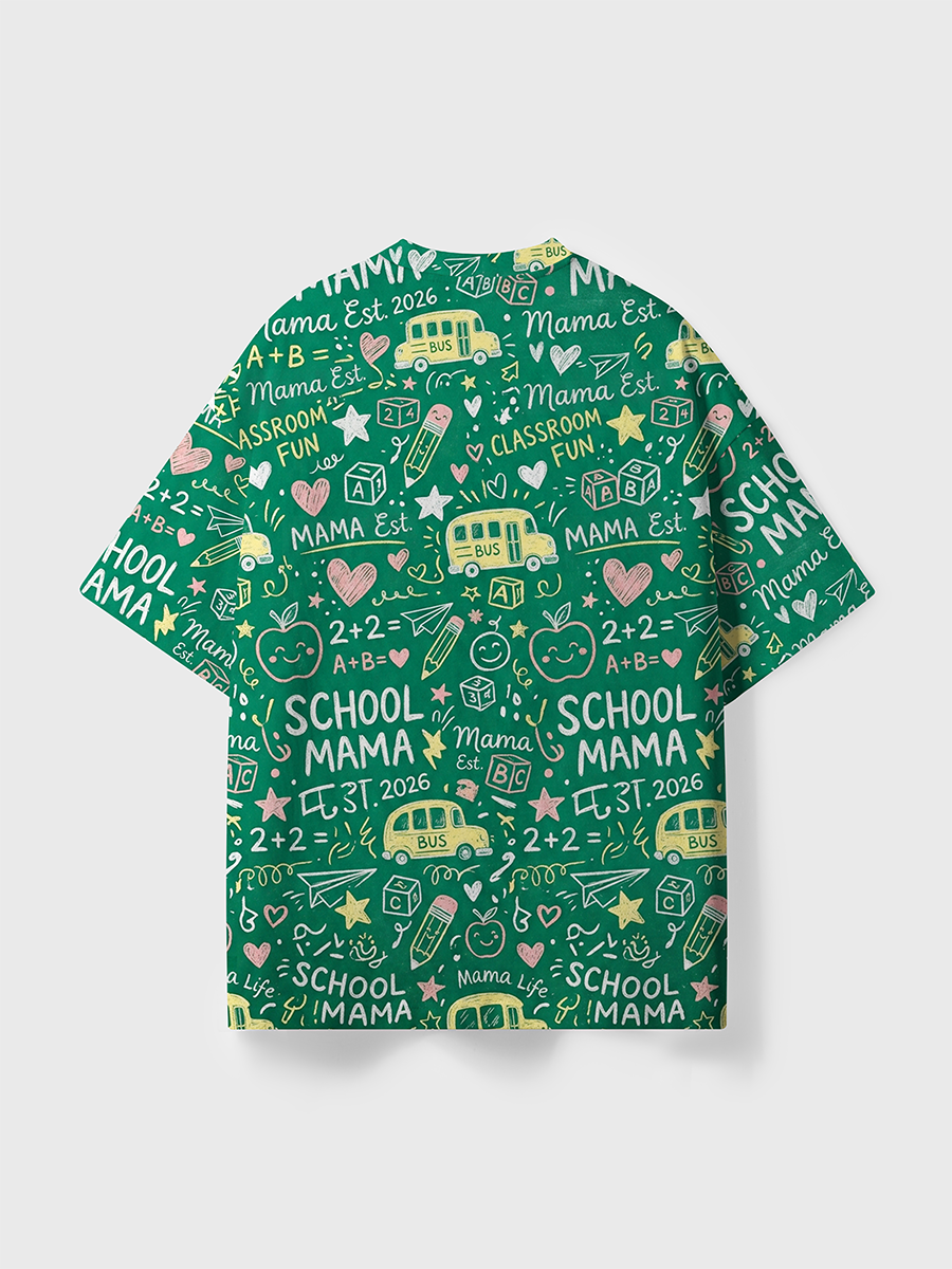 Vintage Green Chalkboard School Mama Hand Drawn All Over Print T-Shirt