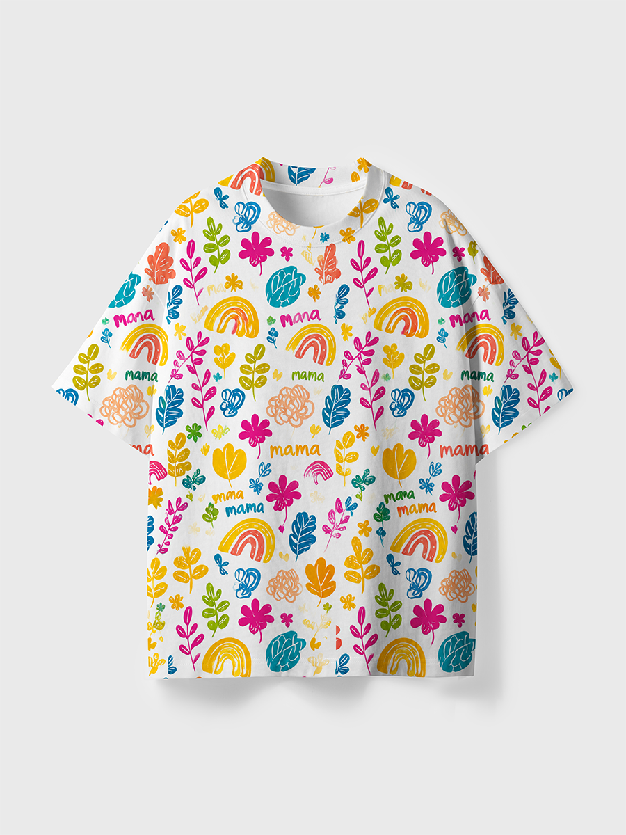 Vintage Rainbow Leaf Mama Mother's Day All Over Print T-Shirt