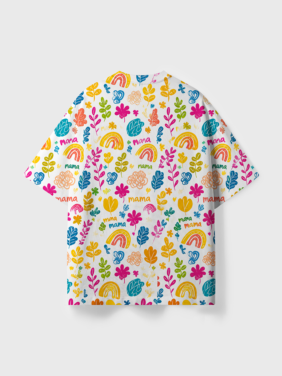 Vintage Rainbow Leaf Mama Mother's Day All Over Print T-Shirt