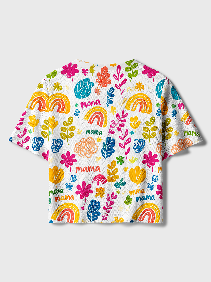 Rainbow Leaf Mama Mother's Day Crochet Button Down Cardigan