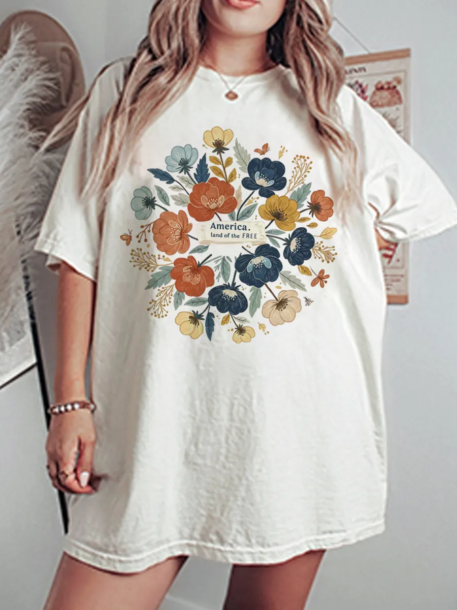 Vintage Floral America Oversize Graphic Tee