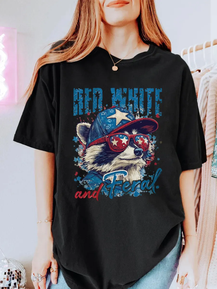 Vintage Red White And Feral Oversize Graphic Tee