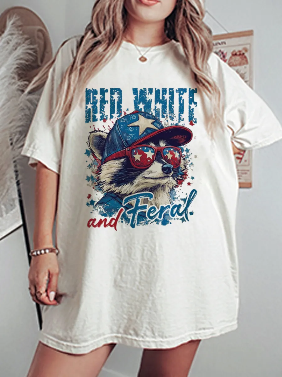 Vintage Red White And Feral Oversize Graphic Tee