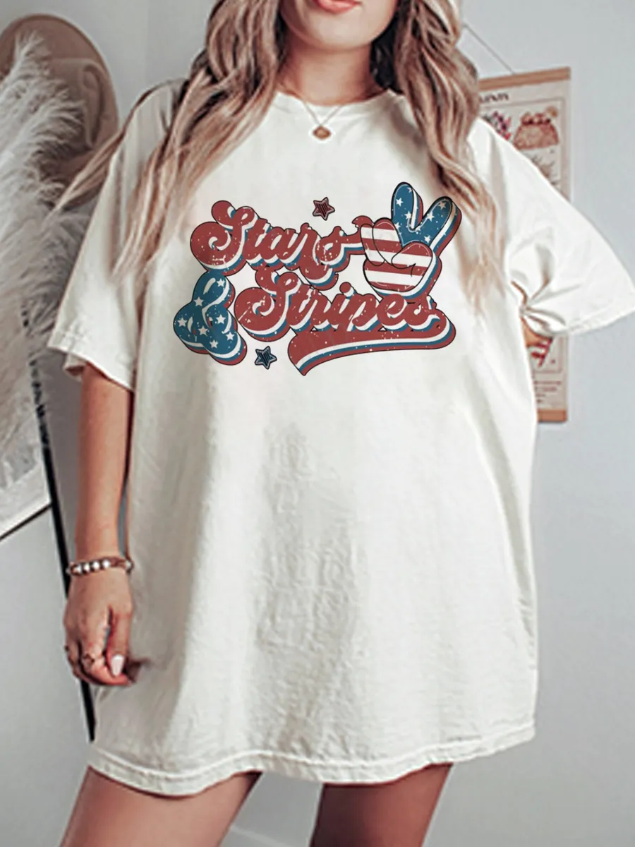 Vintage Stars And Stripes Oversize Graphic Tee