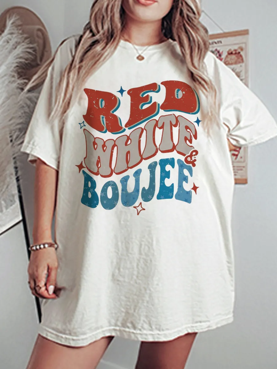 Vintage Red, White & Boujee Oversize Graphic Tee