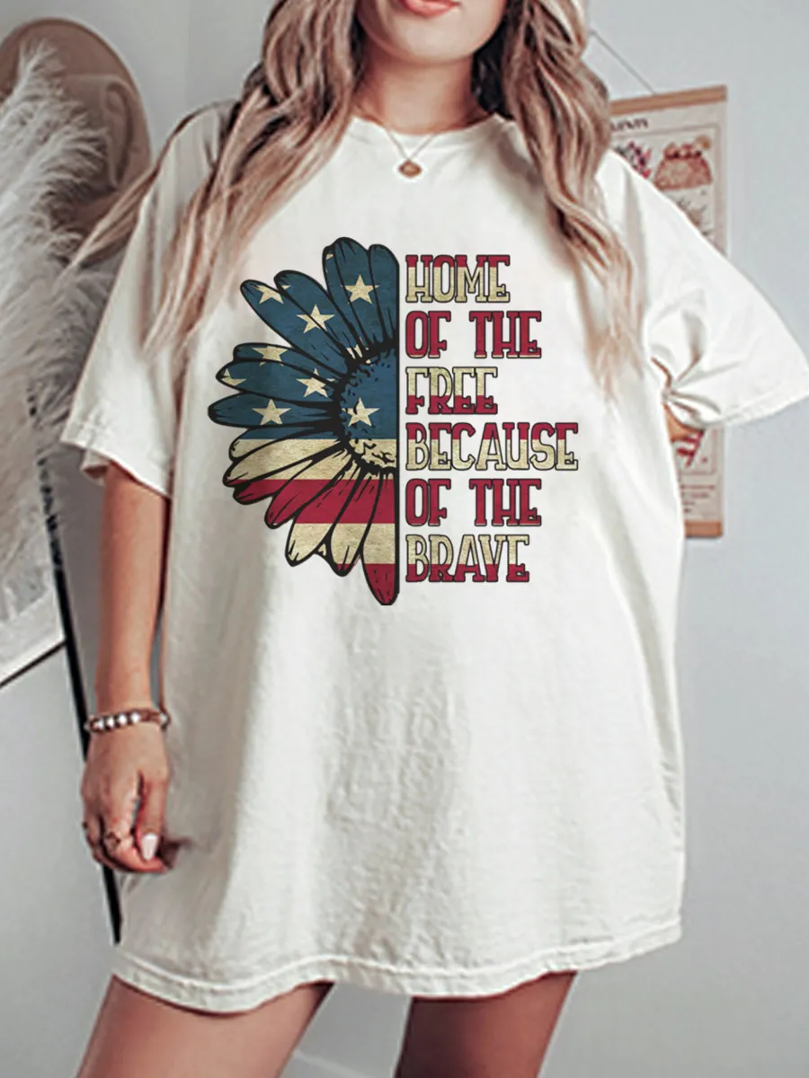 Vintage Sunflower Home Of The Free Oversize Graphic Tee