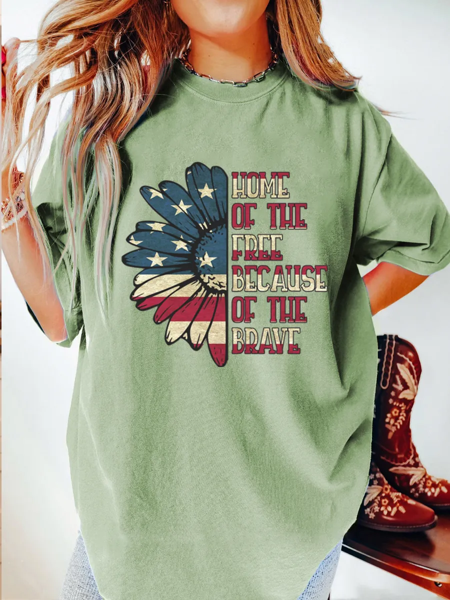 Vintage Sunflower Home Of The Free Oversize Graphic Tee