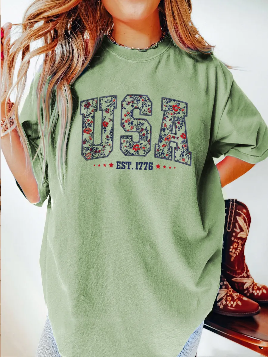 Vintage Floral Usa Oversize Graphic Tee