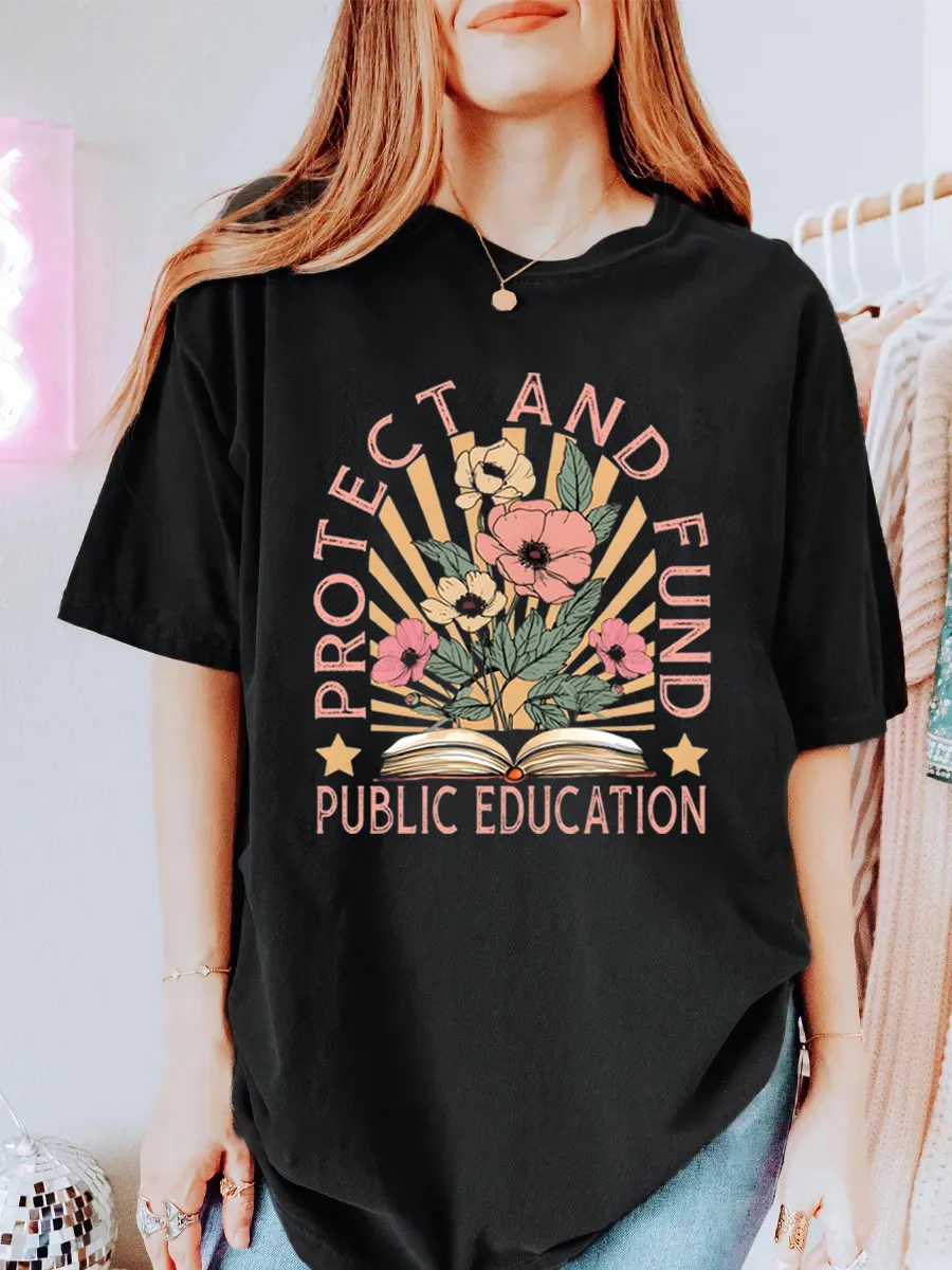 Vintage Protect And Fund Public Education Oversize Graphic Tee