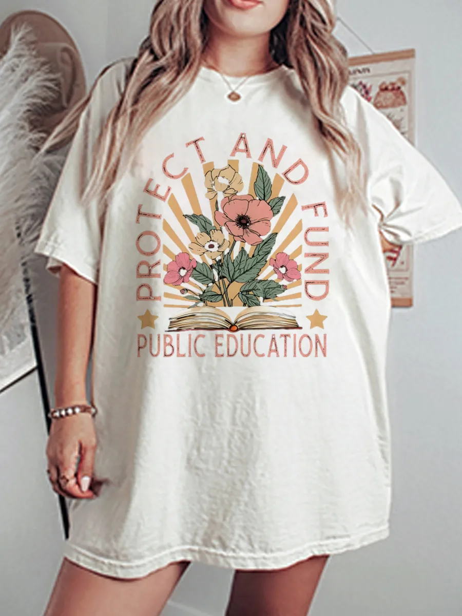 Vintage Protect And Fund Public Education Oversize Graphic Tee