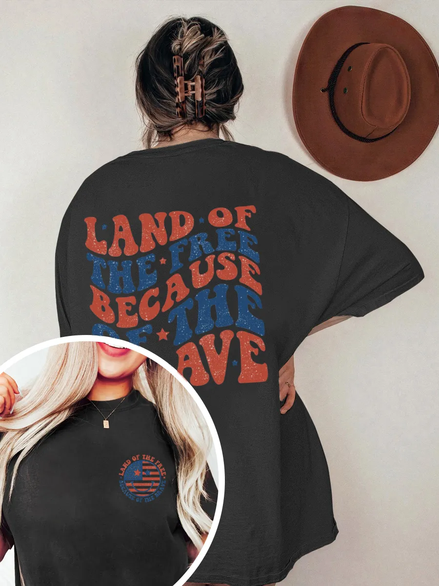 Vintage Land Of The Free Because Of The Brave Oversize Graphic Tee