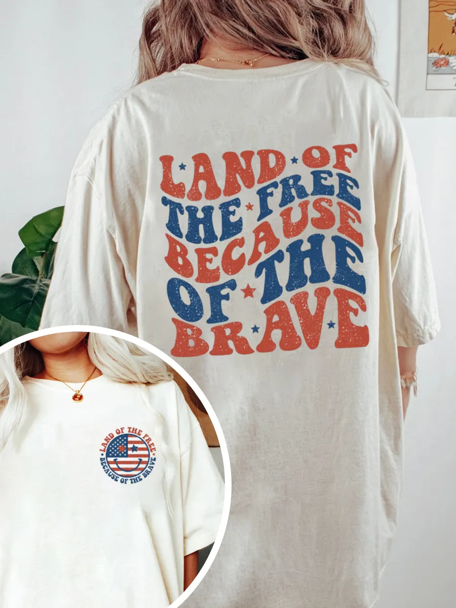 Vintage Land Of The Free Because Of The Brave Oversize Graphic Tee