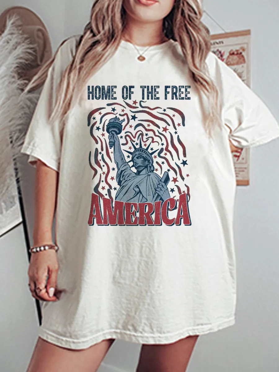 Vintage Home Of The Free America Oversize Graphic Tee