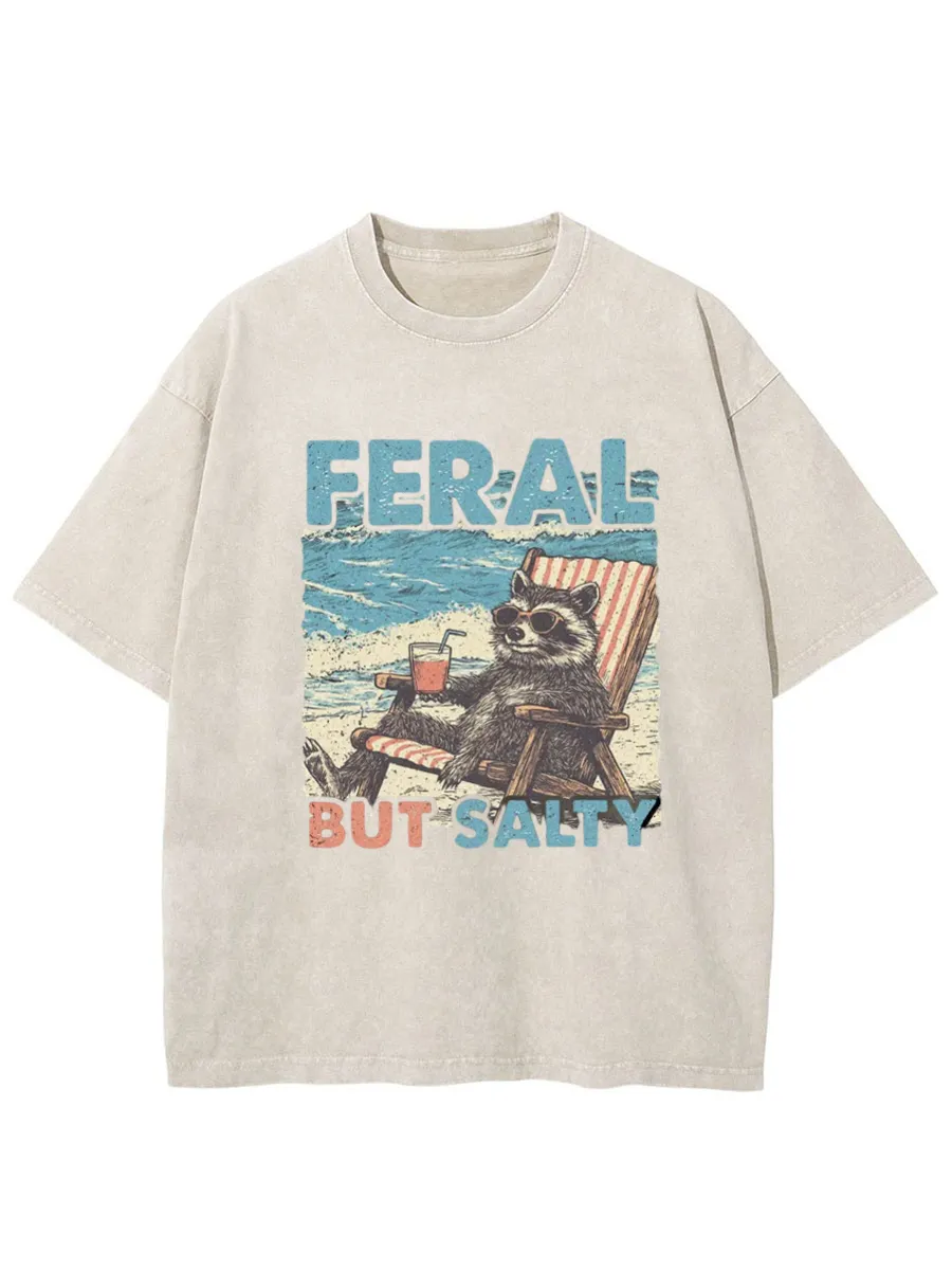 Vintage Feral But Salty Oversize Washed T-Shirt