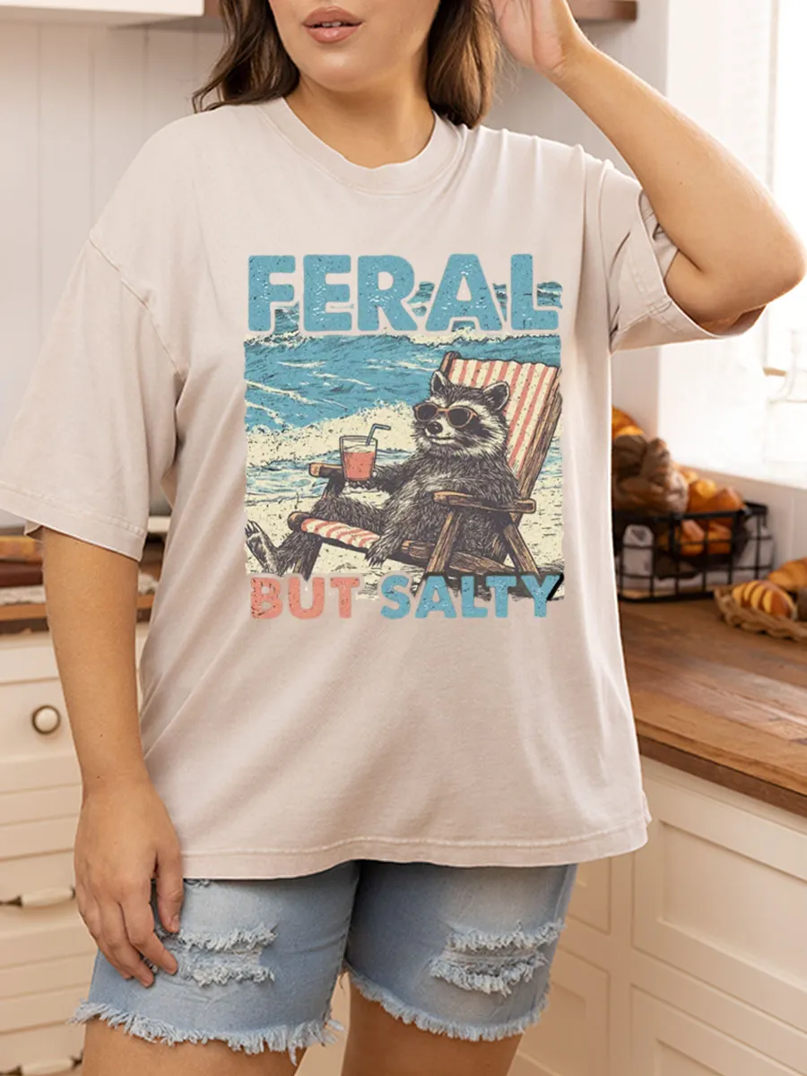 Vintage Feral But Salty Oversize Washed T-Shirt