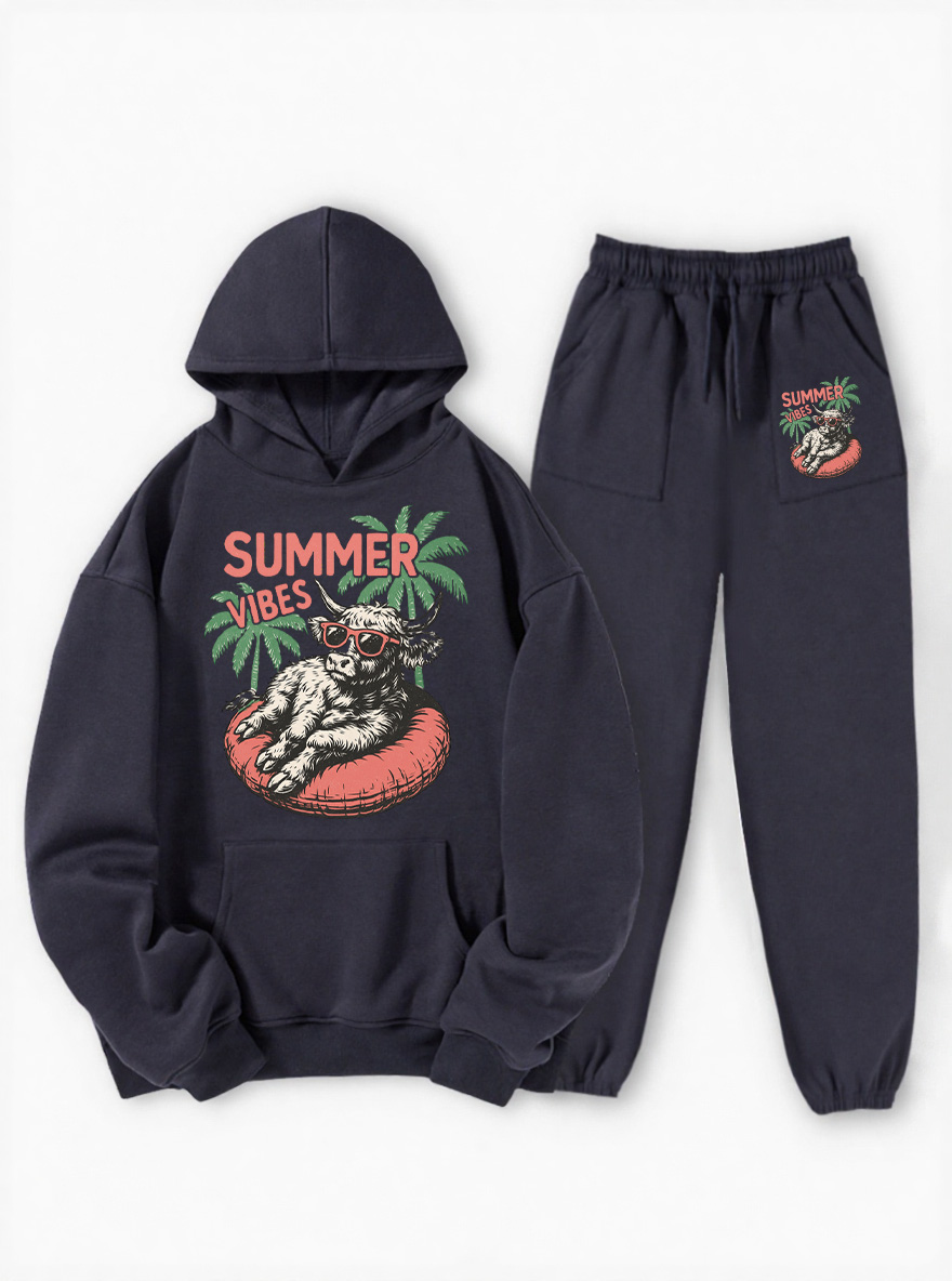 Vintage Summer Vibes Fleece Hoodie Suit