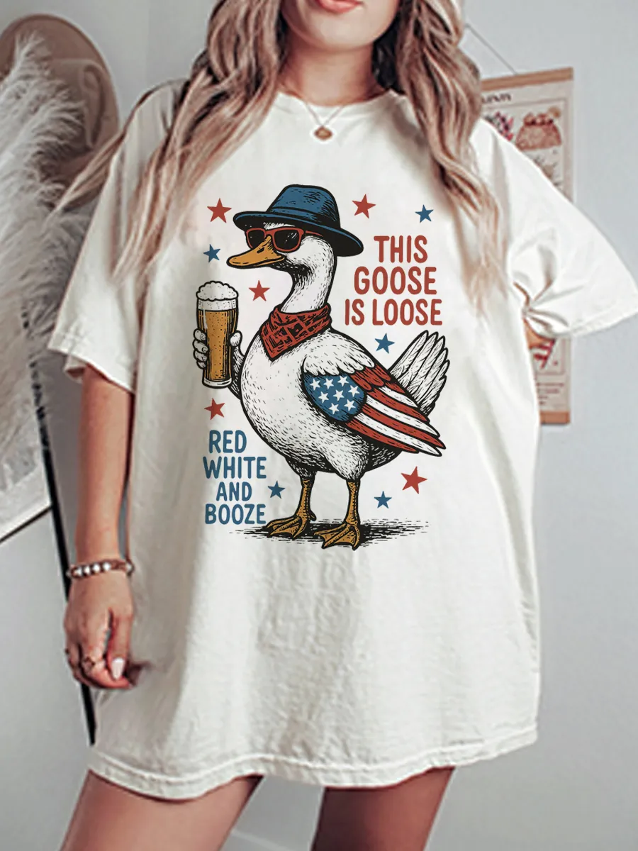 Vintage Red White And Booze Oversize Graphic Tee