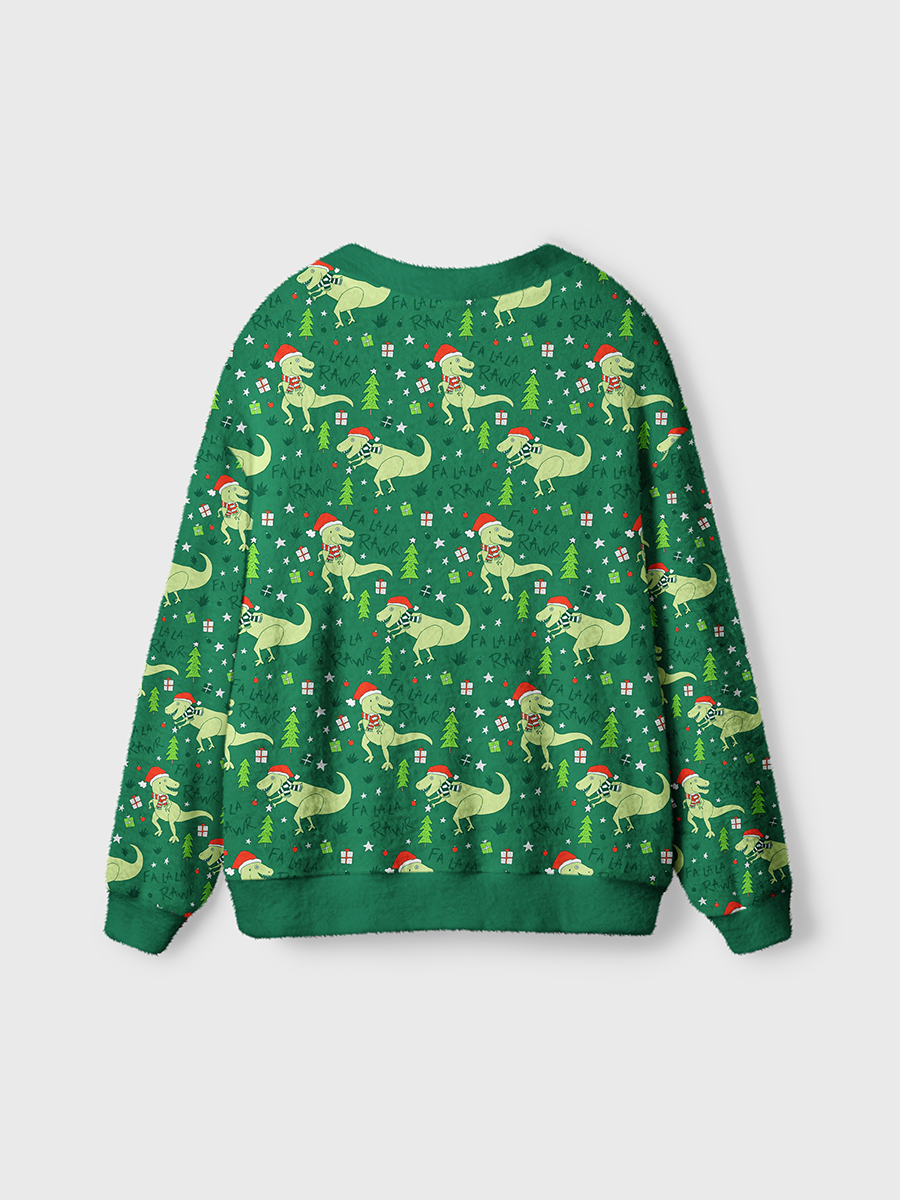 Vintage Christmas Dinosaurs and Trees Green Cardigan Sweaters