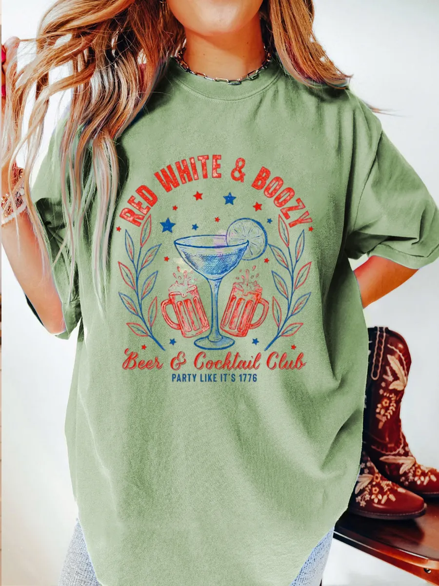 Vintage Red White And Boozy Beer Oversize Graphic Tee