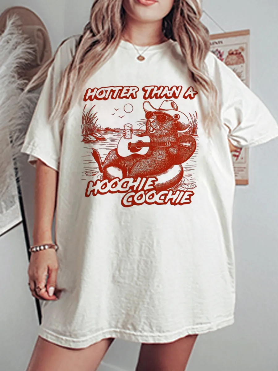 Vintage Hotter Than A Hoochie Coochie Oversize Graphic Tee
