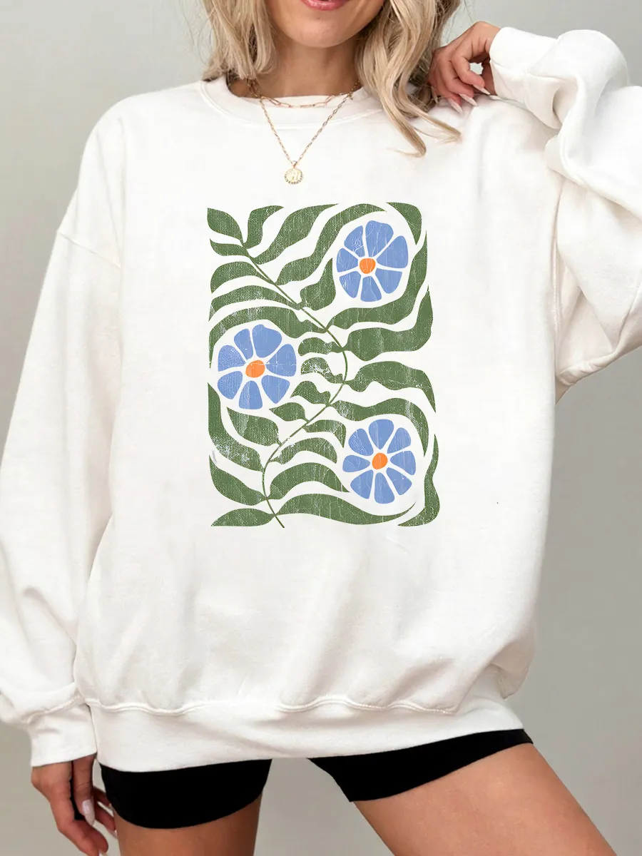 Vintage Boho Floral Oversize Graphic Sweatshirt
