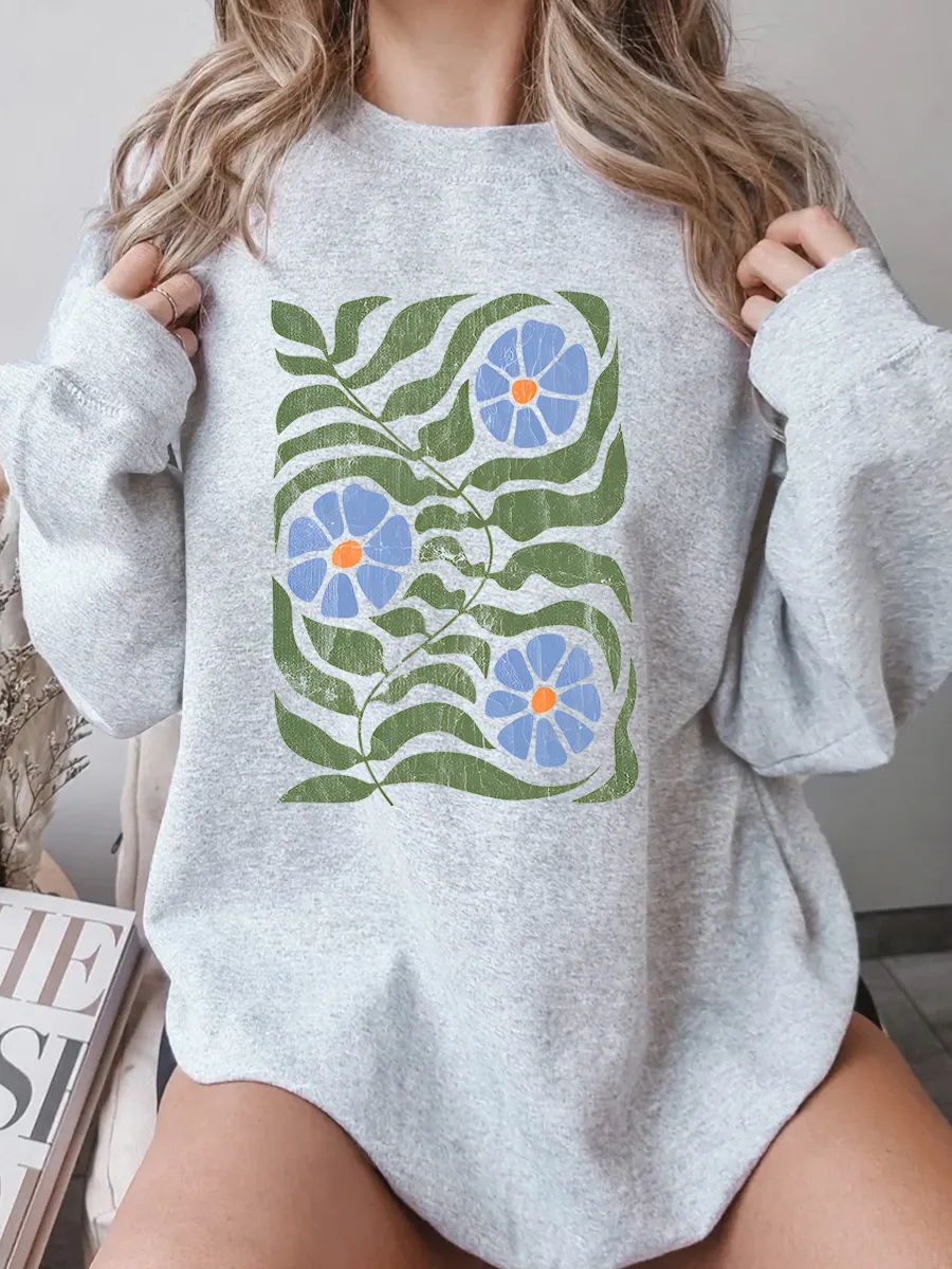 Vintage Boho Floral Oversize Graphic Sweatshirt