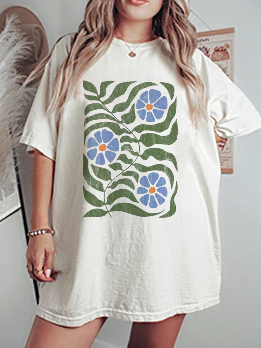 Vintage Boho Floral Oversize Graphic Tee