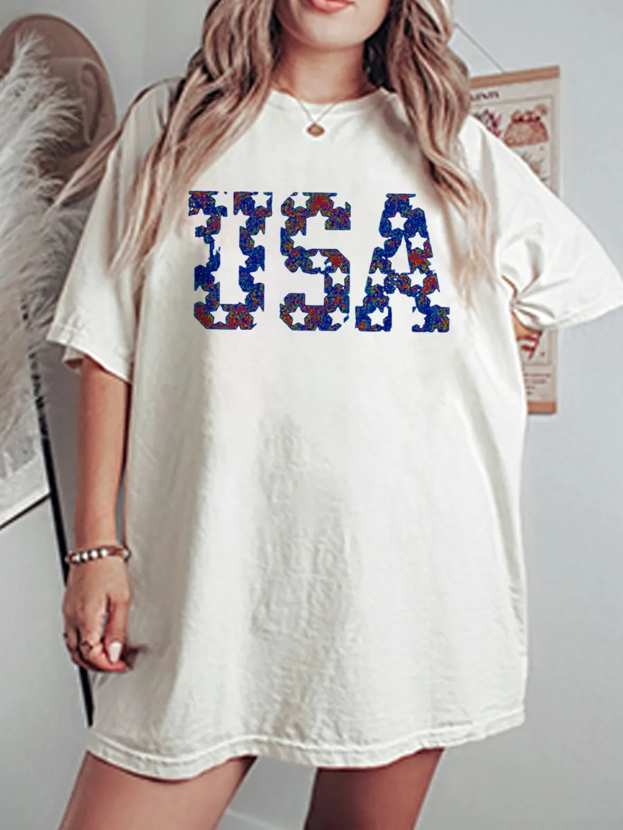 Vintage Distressed Usa Oversize Graphic Tee