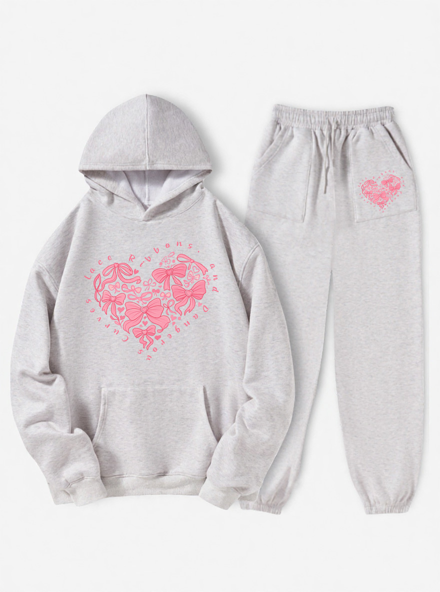 Vintage Lace Heart Fleece Hoodie Suit
