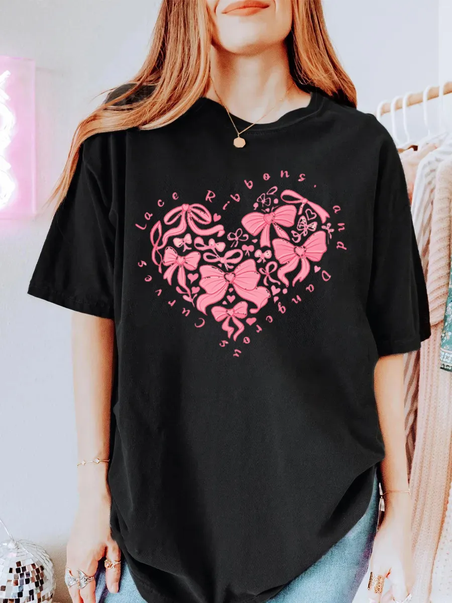 Vintage Lace Heart Oversize Graphic Tee