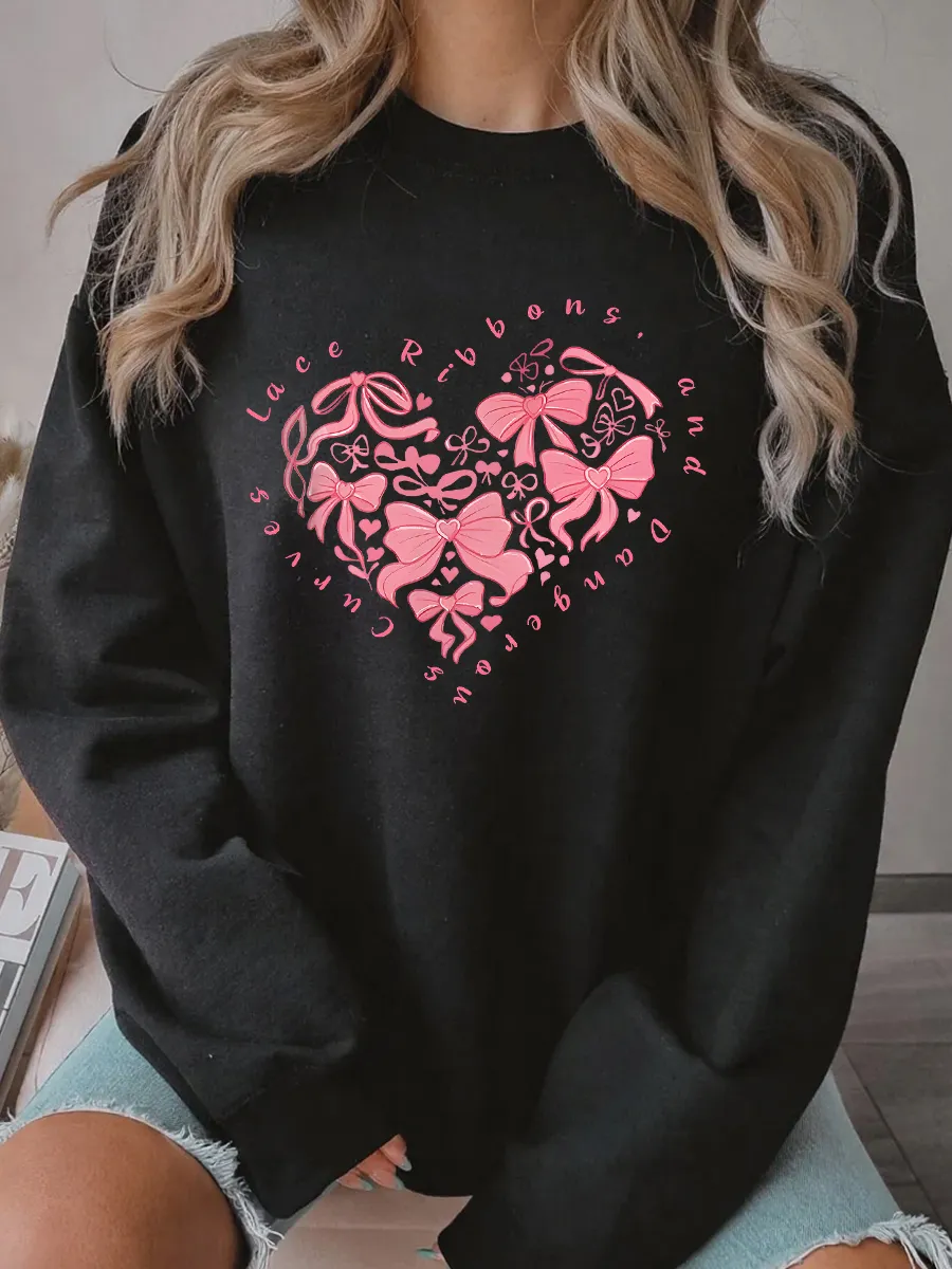 Vintage Lace Heart Oversize Graphic Sweatshirt