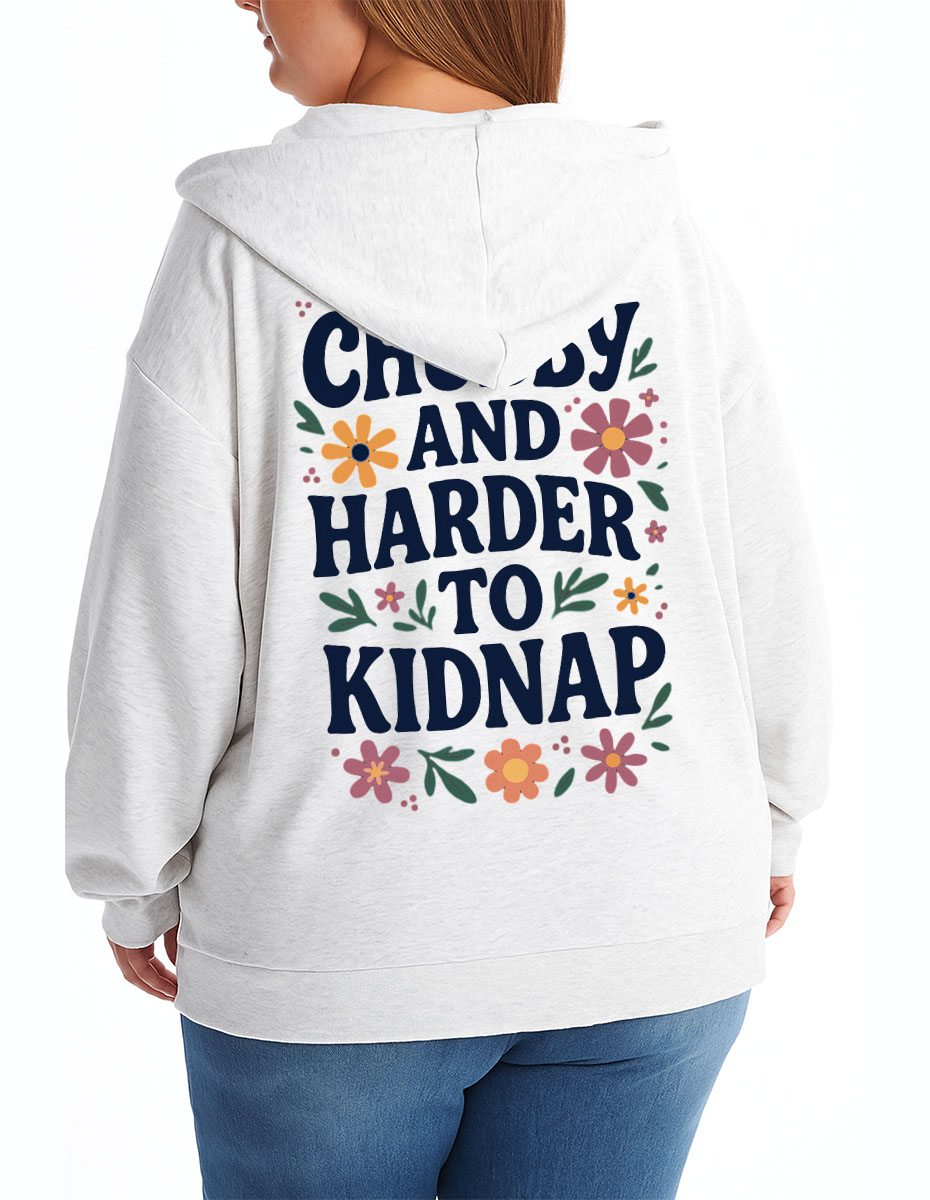 Vintage Chubby And Harder To Kidnap Oversize Graphic Tee Zip Hoodie