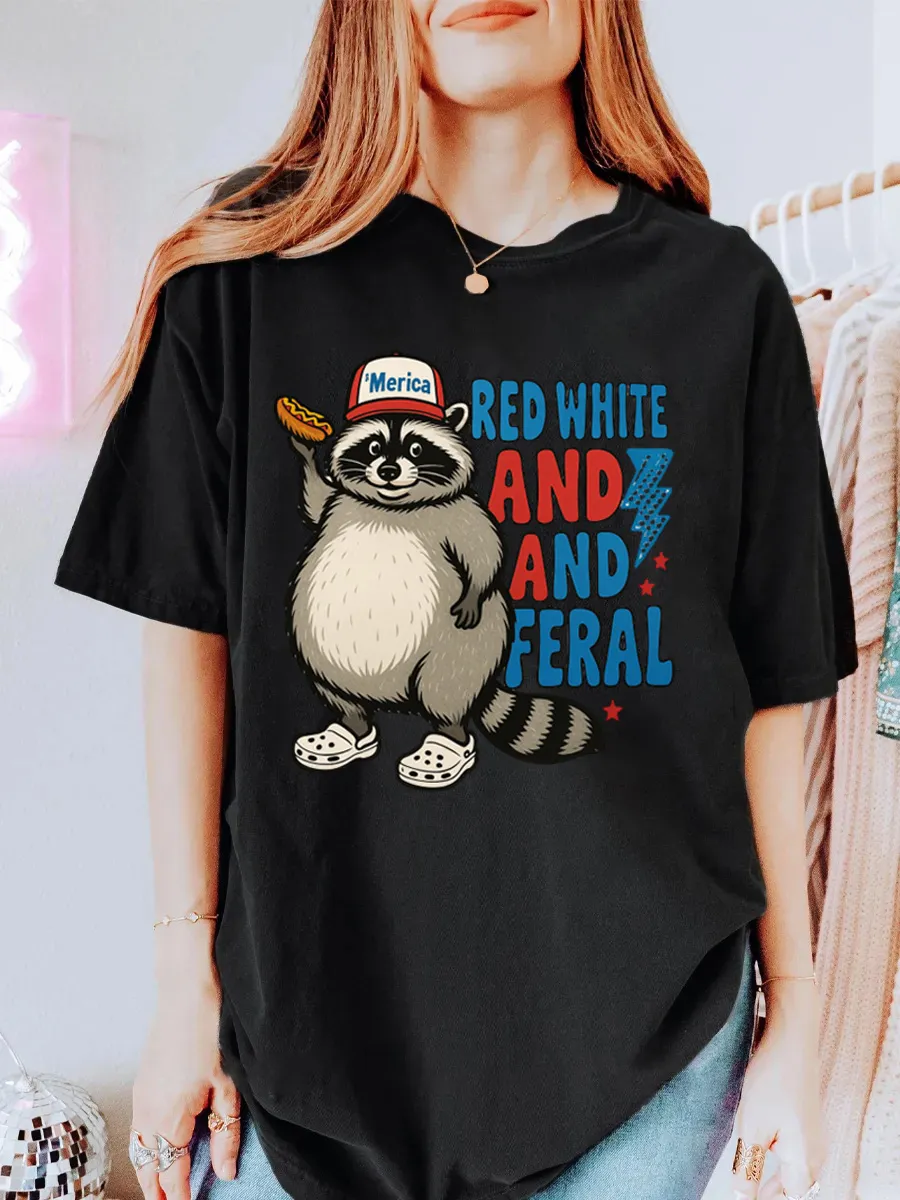 Vintage Red White And Feral Oversize Graphic Tee