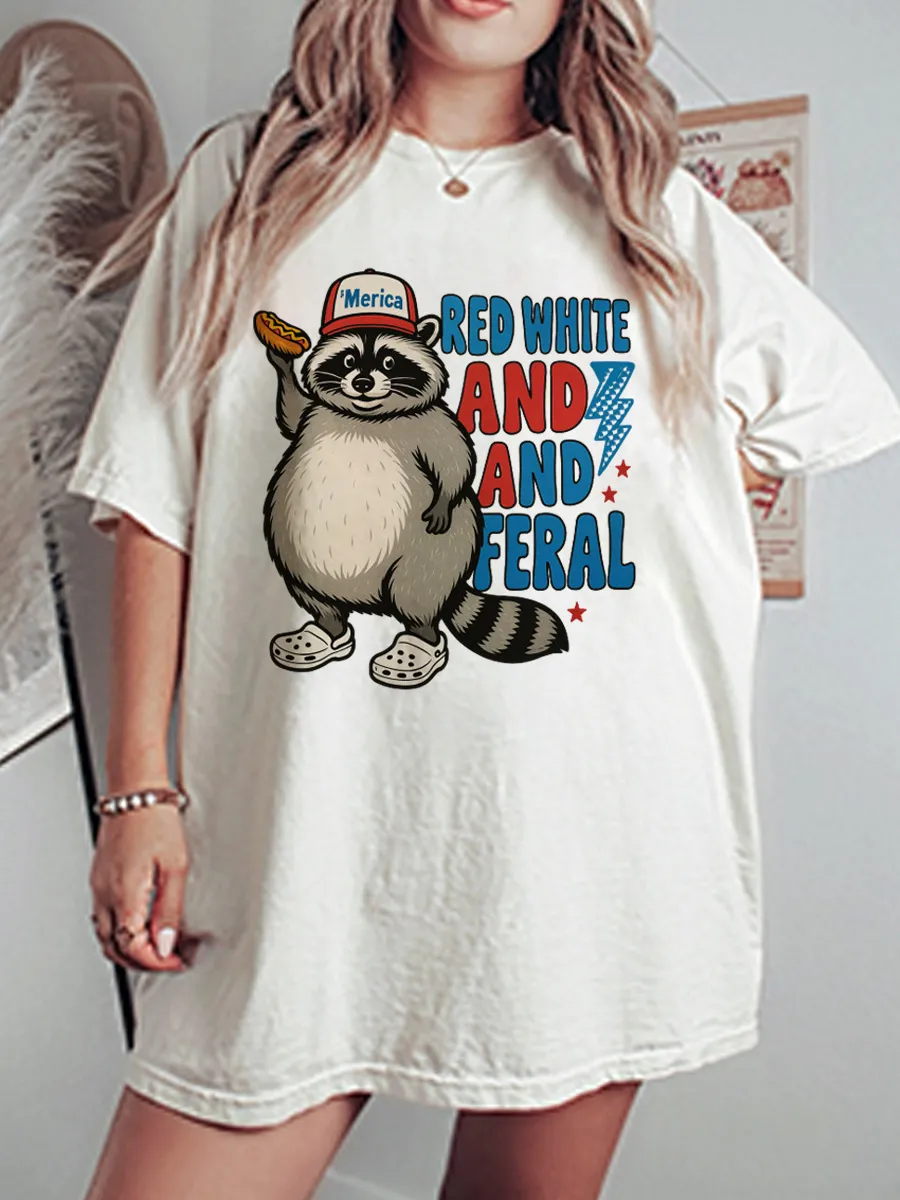 Vintage Red White And Feral Oversize Graphic Tee