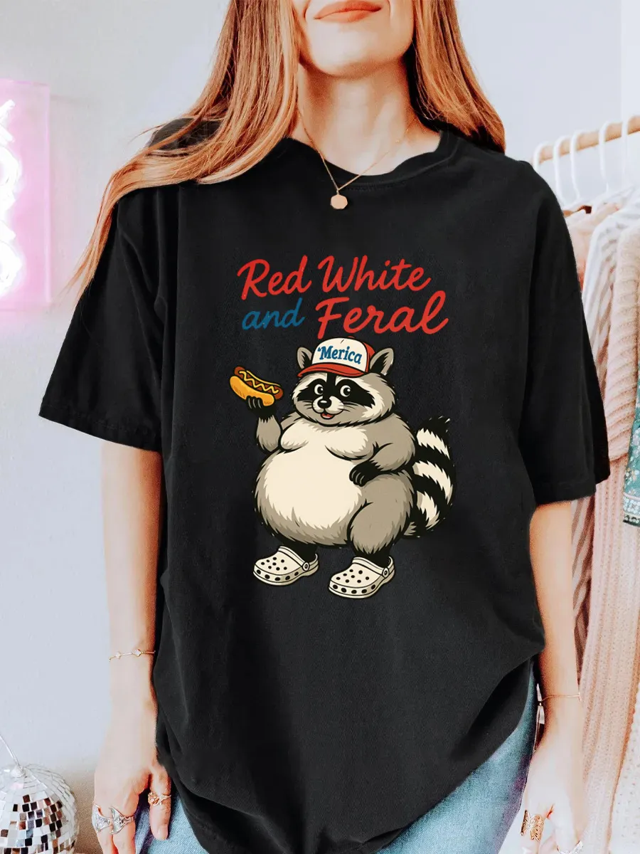 Vintage Red White And Feral Oversize Graphic Tee