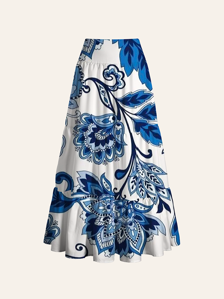 Indigo Blue Jacobean Convertible Maxi Skirts