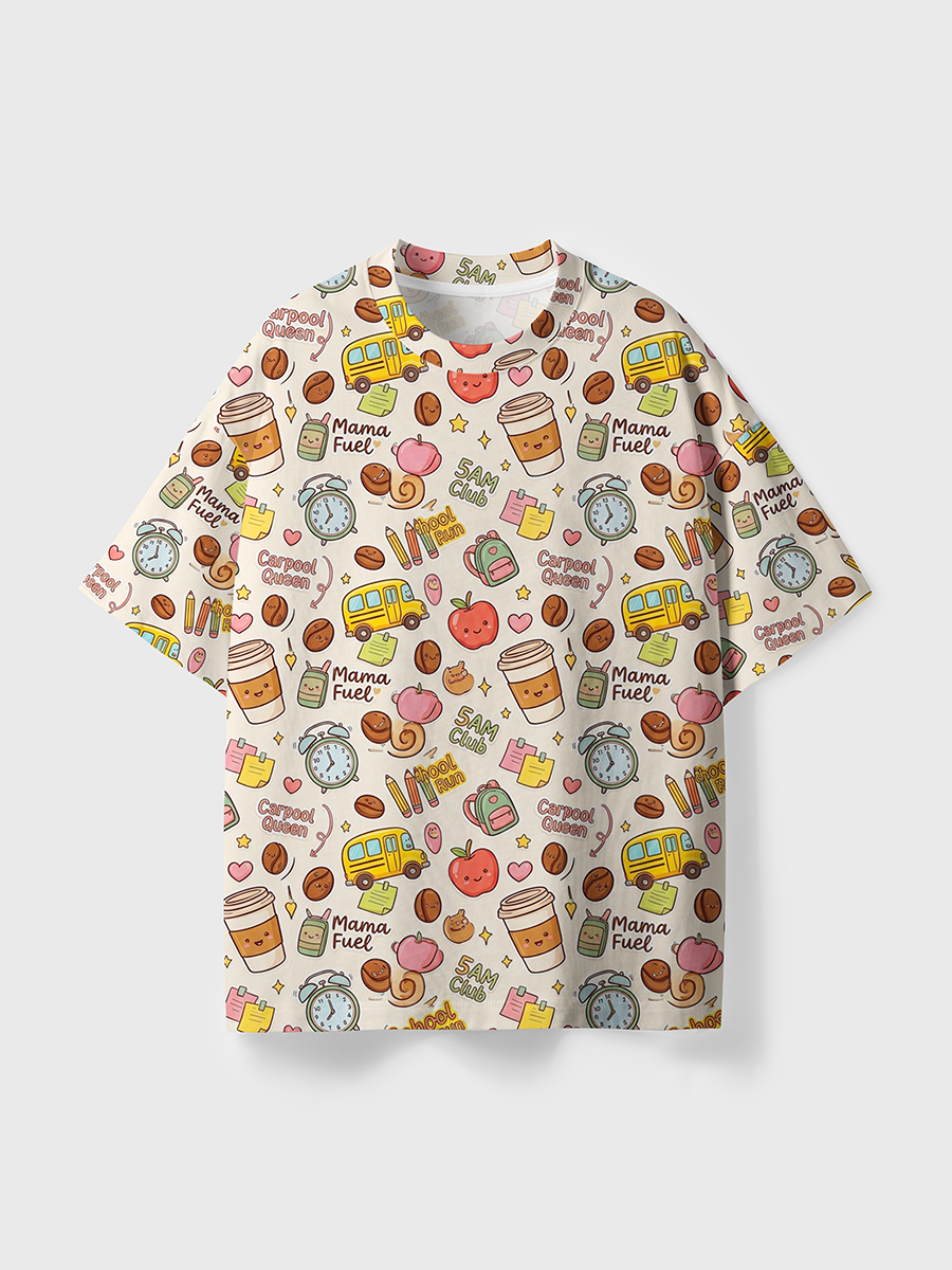 Vintage Cream Carpool Mama Coffee All Over Print T-Shirt