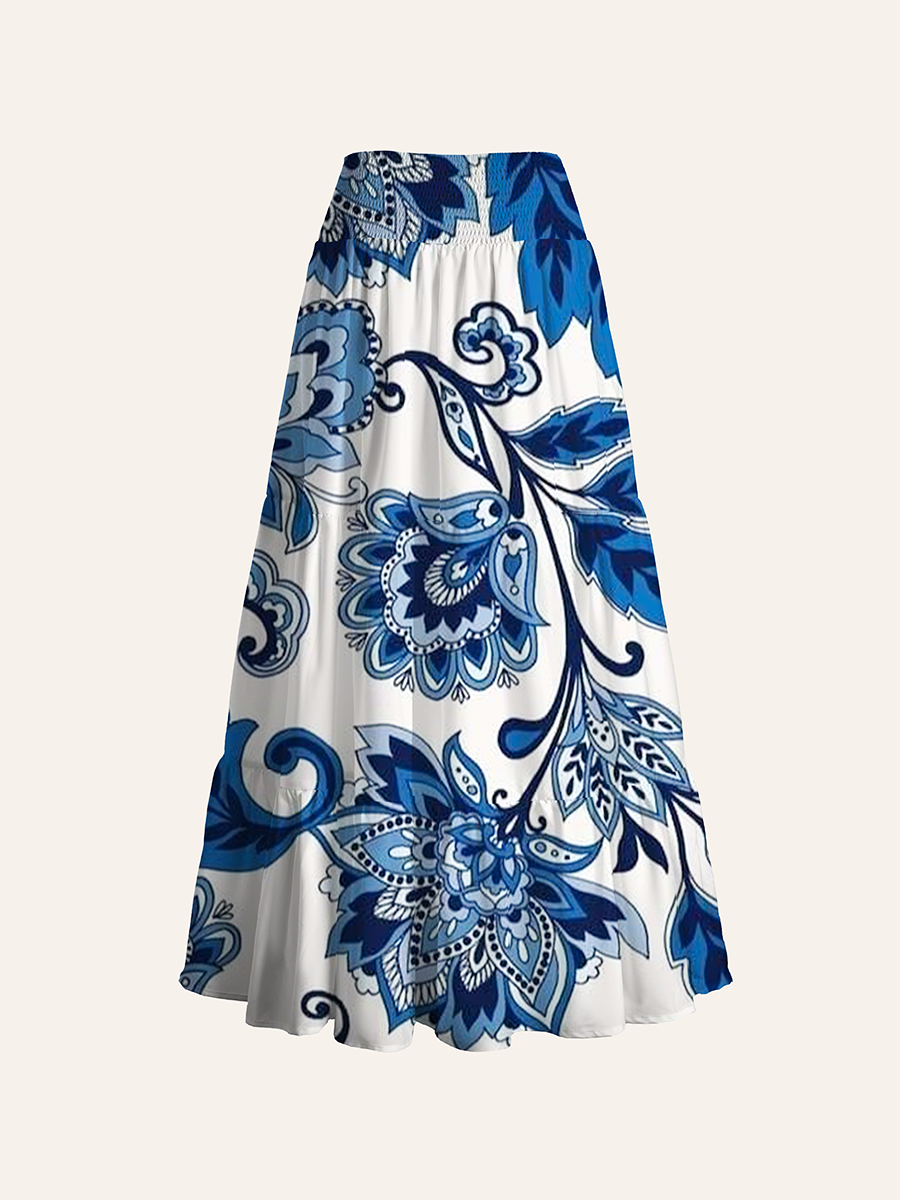 Indigo Blue Jacobean Convertible Maxi Skirts
