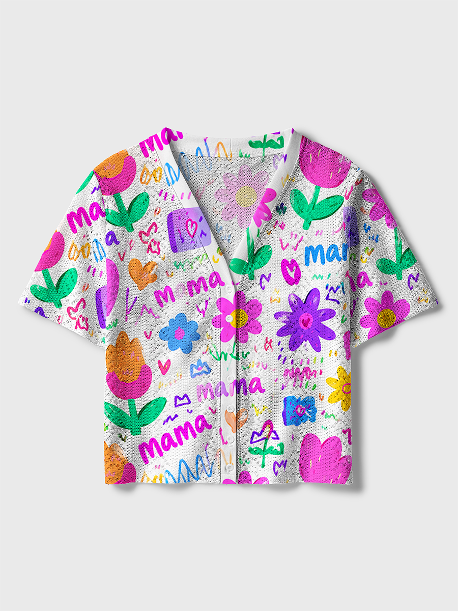 Crayon Tulip Mama Kids Doodle Crochet Button Down Cardigan