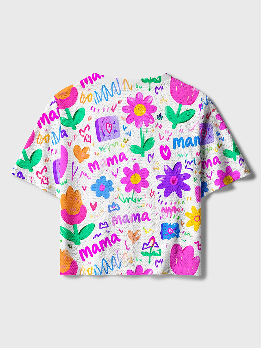 Crayon Tulip Mama Kids Doodle Crochet Button Down Cardigan