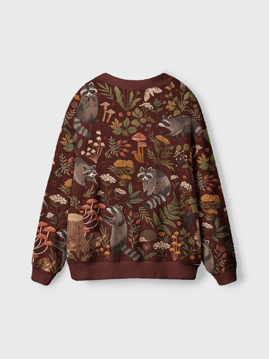 Vintage Forest Raccoon Wild Strawberry Cardigan Sweaters