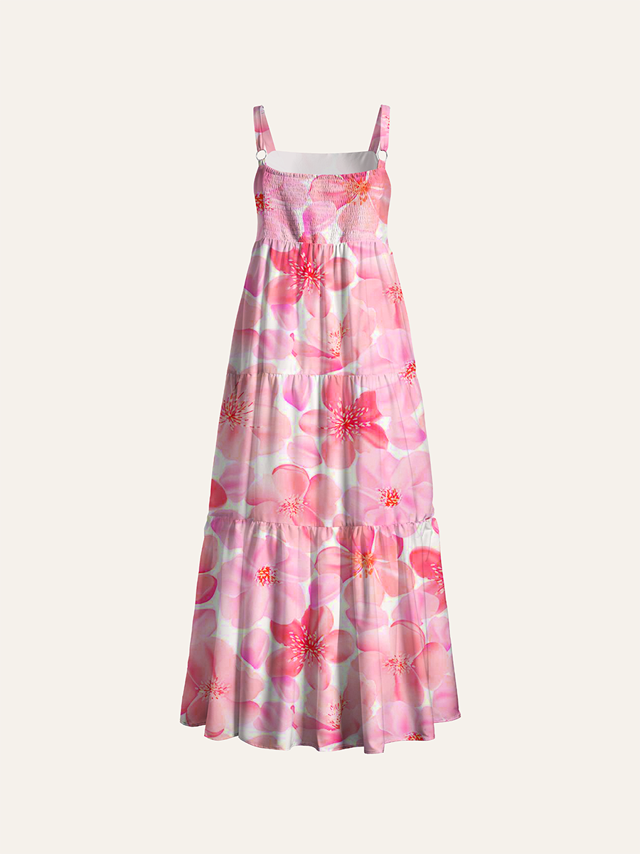 Gradient Pink Cherry Blossom Adjustable Wide Straps Maxi Dress
