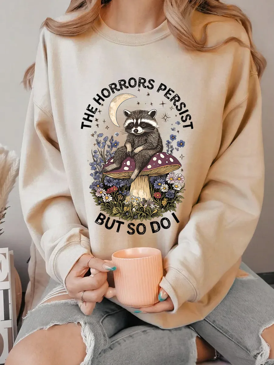 Vintage The Horrors Persist But So Do I Oversize Graphic Sweatshirt