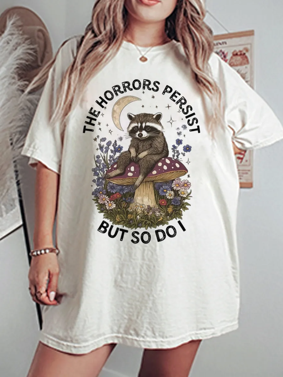 Vintage The Horrors Persist But So Do I Oversize Graphic Tee