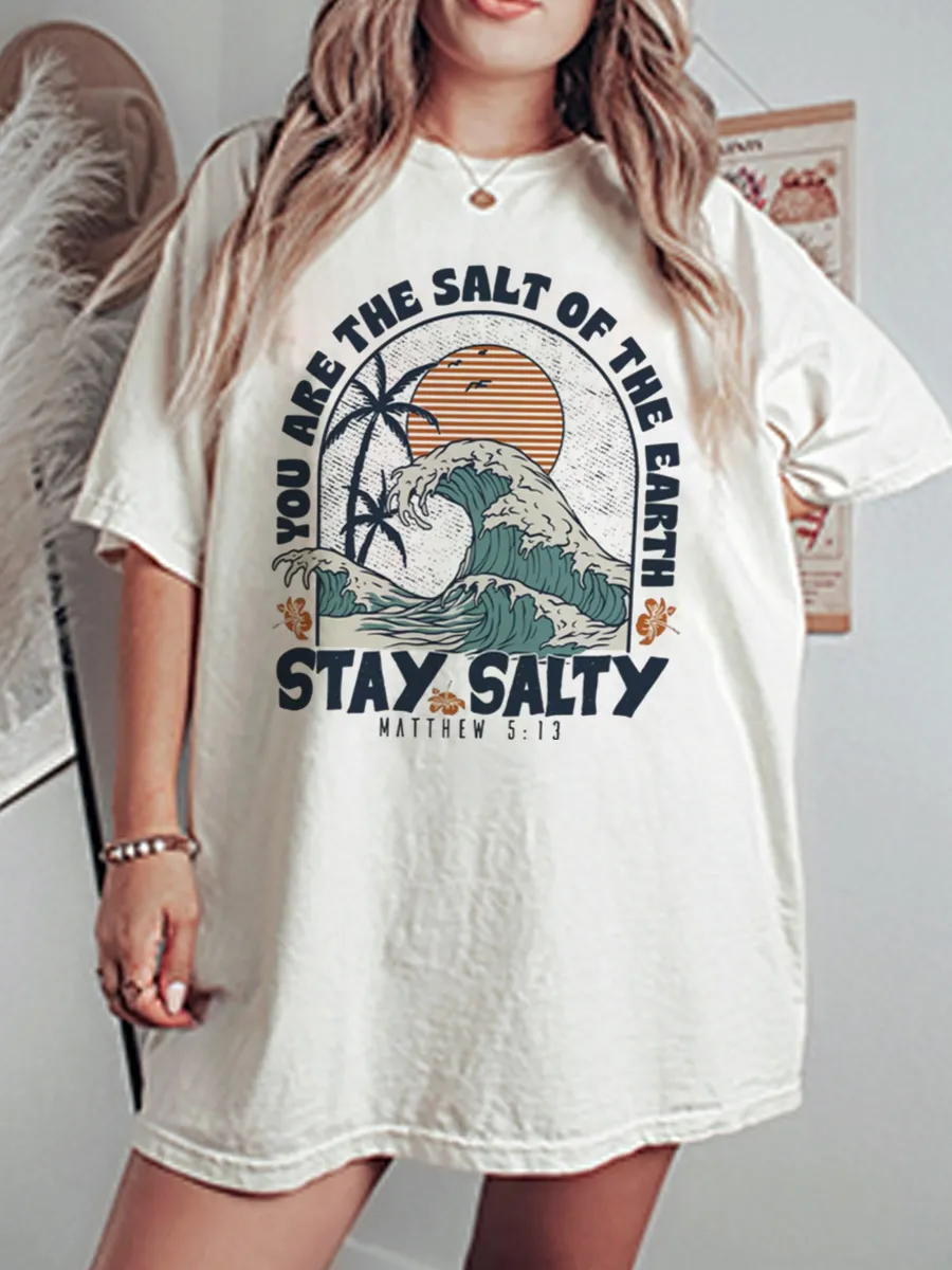 Vintage Stay Salty Oversize Graphic Tee