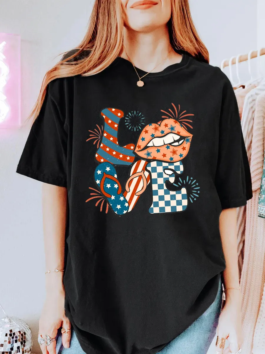 Vintage Happy 4Th Of July Oversize Graphic Tee