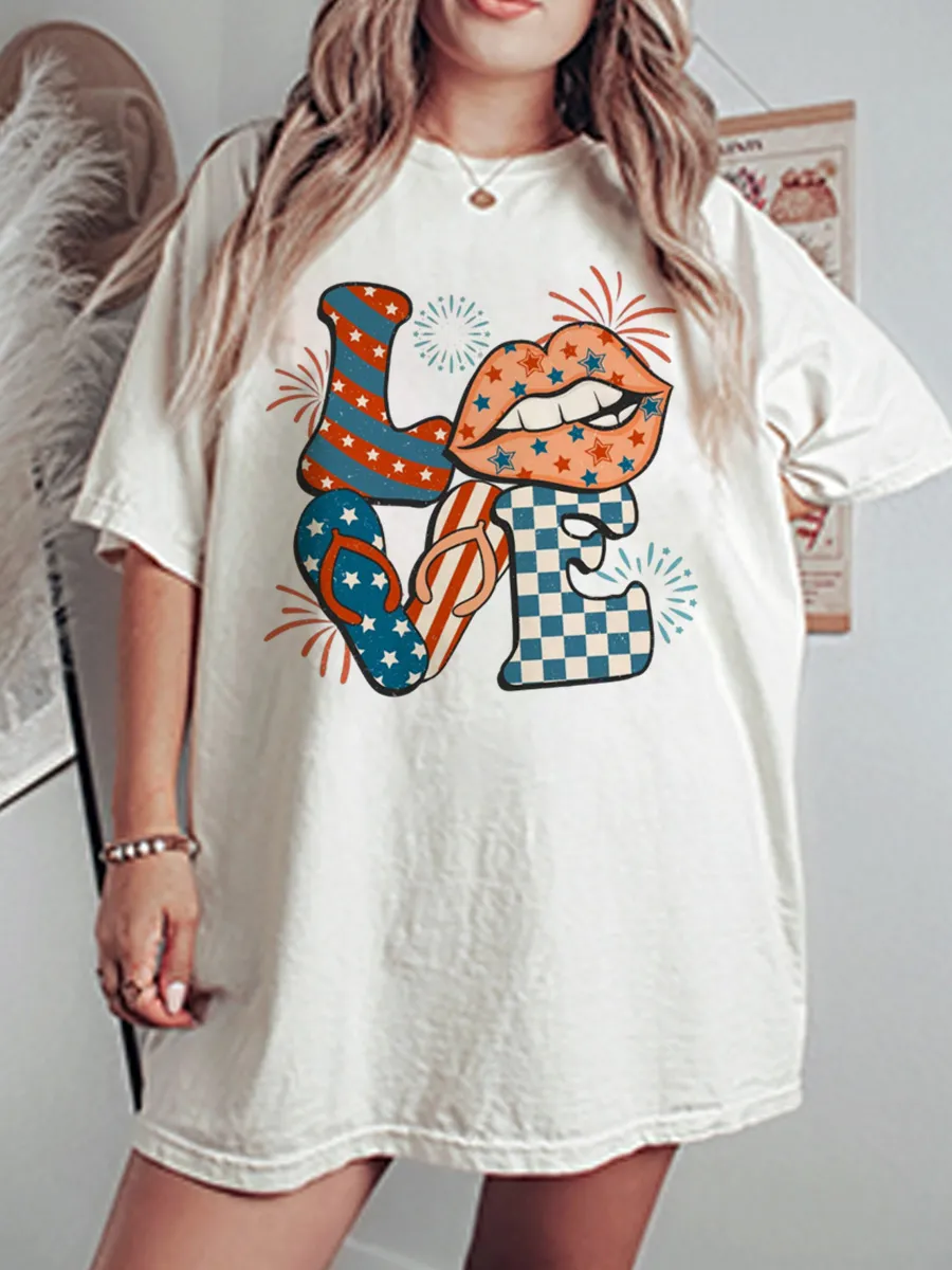 Vintage Happy 4Th Of July Oversize Graphic Tee