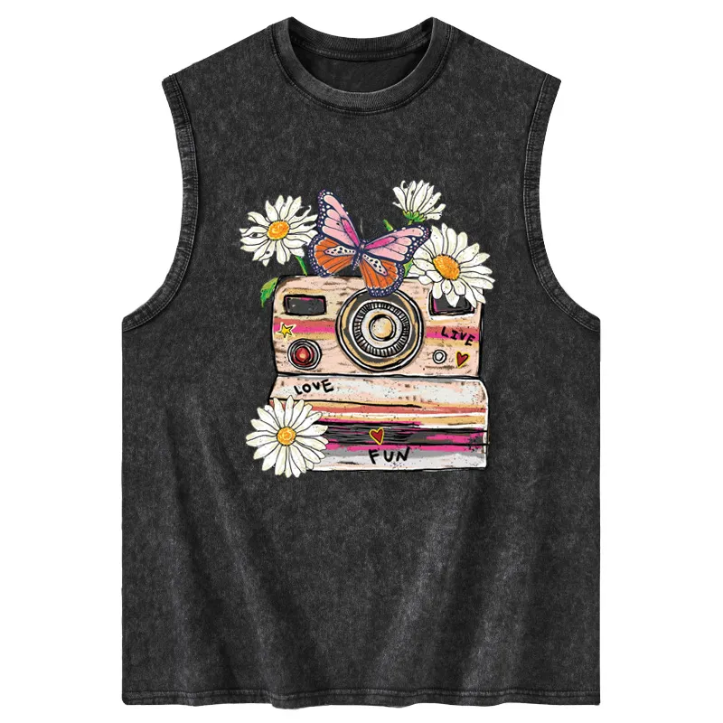 Vintage Flower Camera Washed Tank