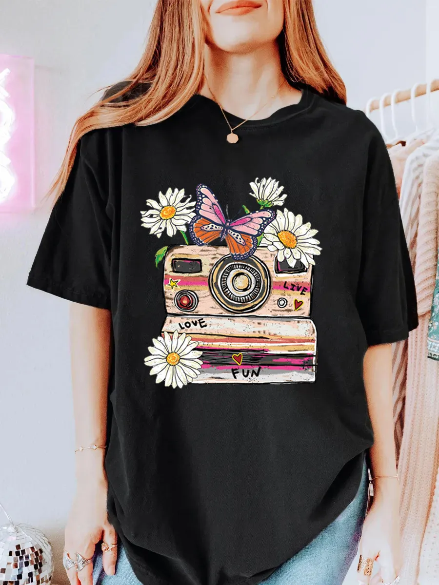 Vintage Flower Camera Oversize Graphic Tee