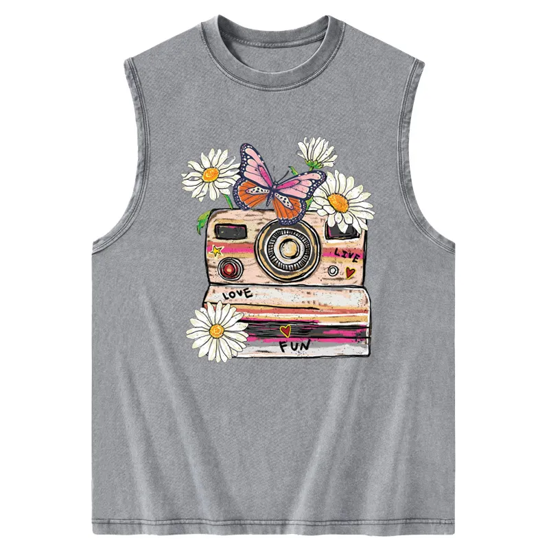 Vintage Flower Camera Washed Tank